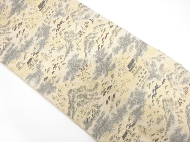 JAPANESE KIMONO / ANTIQUE LANDSCAPE PATTERN WOVEN CASTLE FUKURO OBI (M